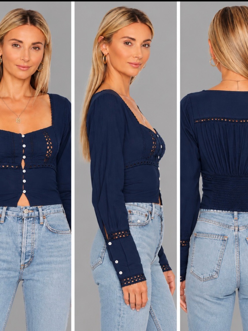 Free people joi blouse eyelet dark navy